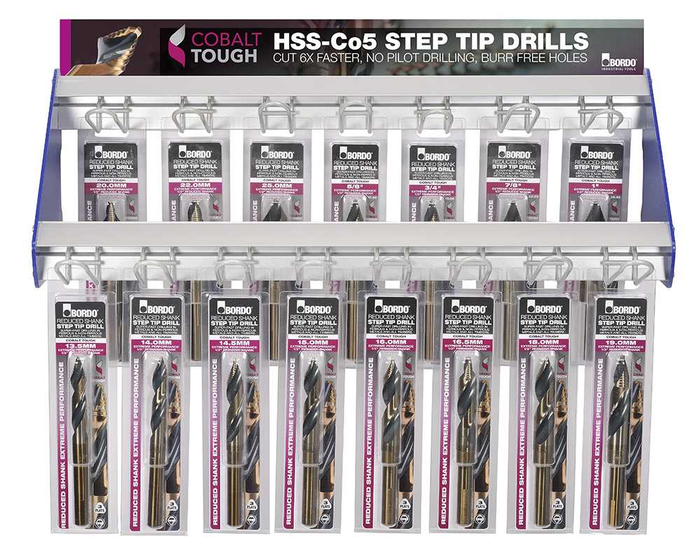Bordo CO5 Reduced Shank Step Tip Drill Merchandiser