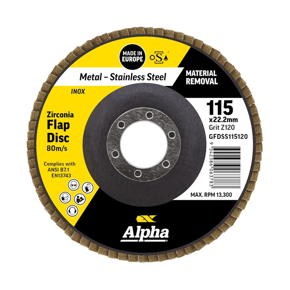 Sheffield Flap Disc Z120 Grit Zirconia Alpha
