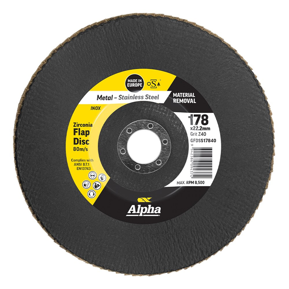 Sheffield Flap Disc Z40 Grit Zirconia Alpha