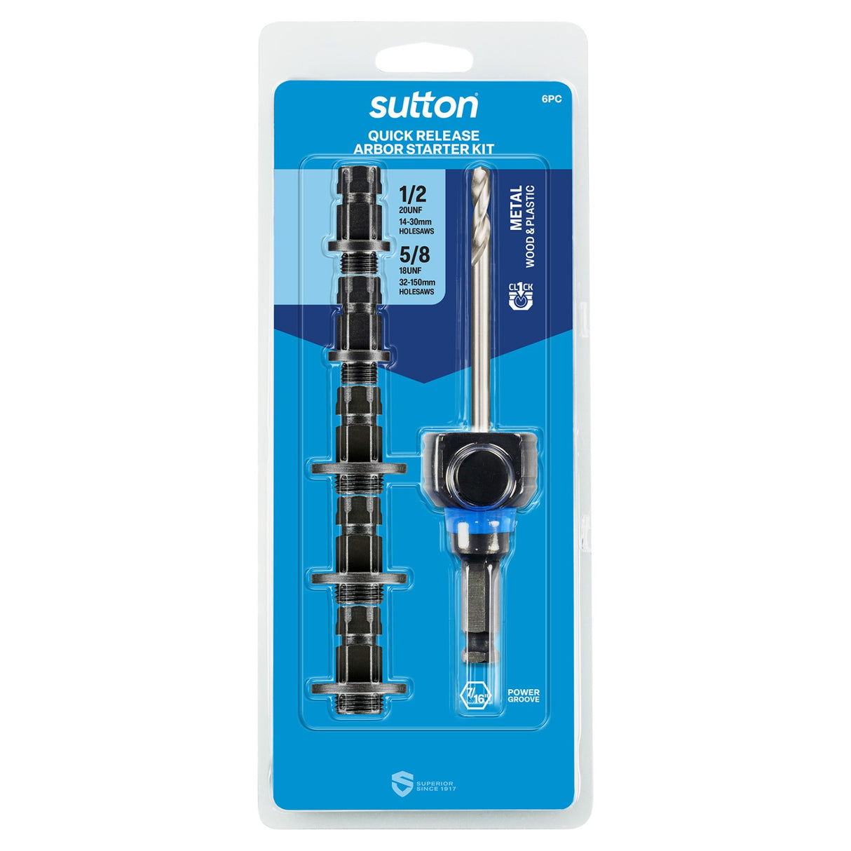 Sutton Arbor H122 Holesaw Quick-release Set W Pilot & Adaptors