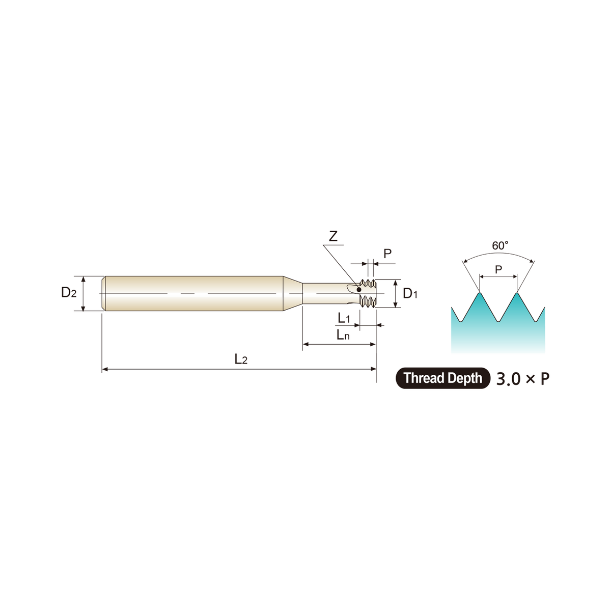 Excision (L12D1) Carbide Miniature Metric Thread Mill