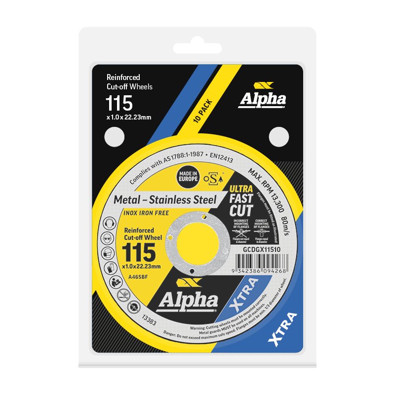 XTRA Ενισχυμένοι τροχοί κοπής 115 x 1,0 mm | Αλφα