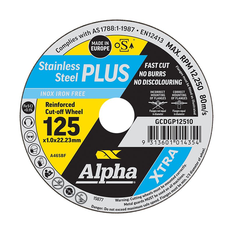 Δίσκος κοπής Alpha Xtra Stainless Plus 125 x 1,0 mm | 10 Συσκευασία