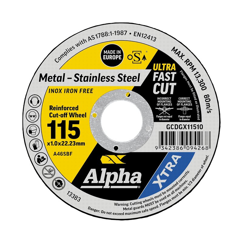 XTRA Ενισχυμένοι τροχοί κοπής 115 x 1,0 mm | Αλφα
