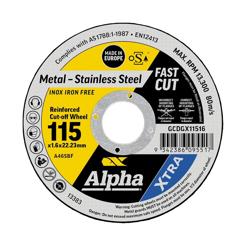 XTRA Reinforced Cut-off Wheels 115 x 1.6 mm | Alpha