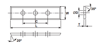 3 Hole Rectangle End Cutting Insert - PL 50 12 1.7 E/C | CARBiTOOL