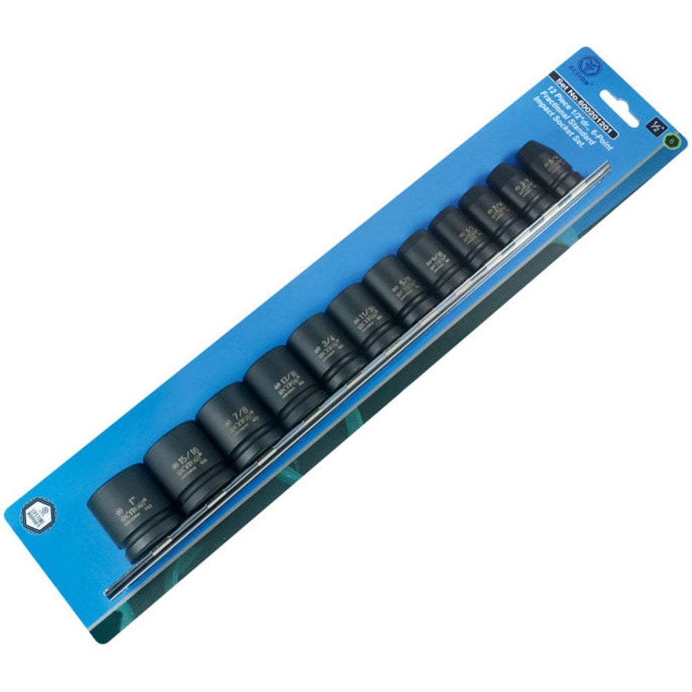 Sheffield 1/2" Drive 6-POINT IMPERIAL STANDARD SOCKET SET - 12 Piece 1/2 Drive 6-Point Imperial Standard Socket Set