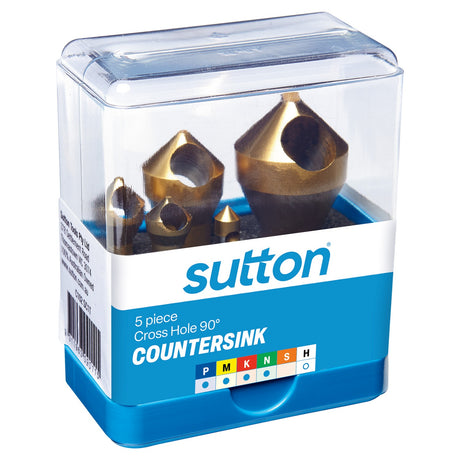 Sutton Deburring C'SINK C102 SC1T SET 5Pce Cross Hole HSS TIN 90deg