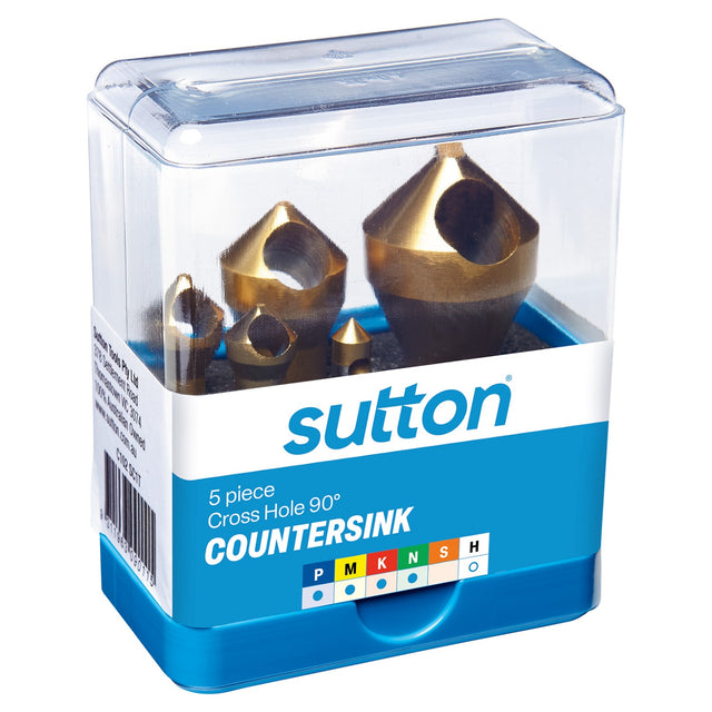 Sutton Deburring C'SINK C102 SC1T SET 5Pce Cross Hole HSS TIN 90deg