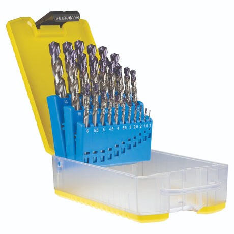 Sutton DRILL D180 JOBBER HSS-TIALN-TIP INOX SET - DRILL D180 SM2 JOBBER HSS-TiAlN-TIP INOX SET 1-10MM 19PC