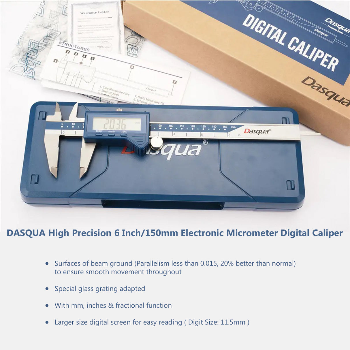 DASQUA High Precision 6 Inch / 150mm Electronic Micrometer Digital Caliper