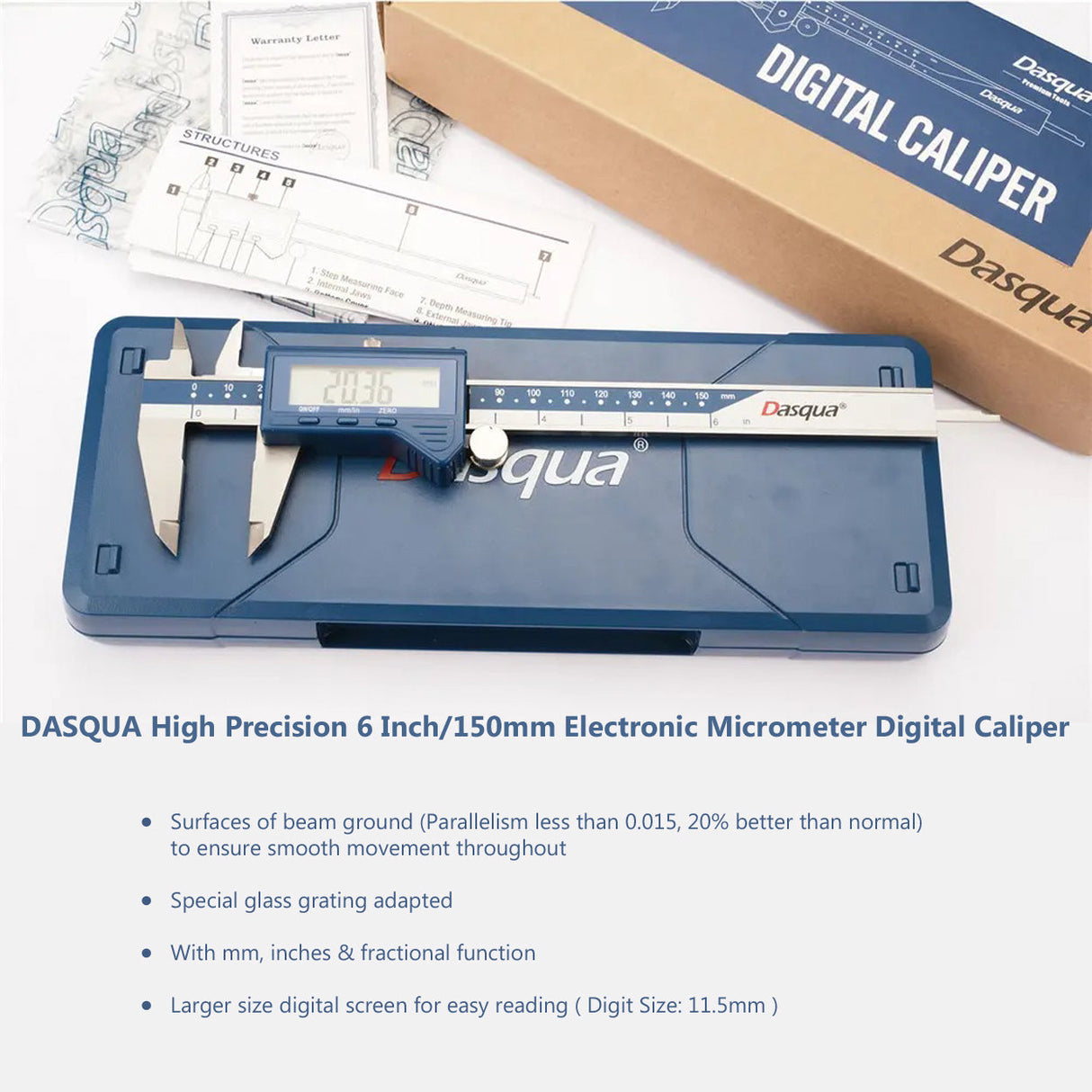 Calibro digitale micrometro elettronico DASQUA ad alta precisione da 8 pollici / 200 mm