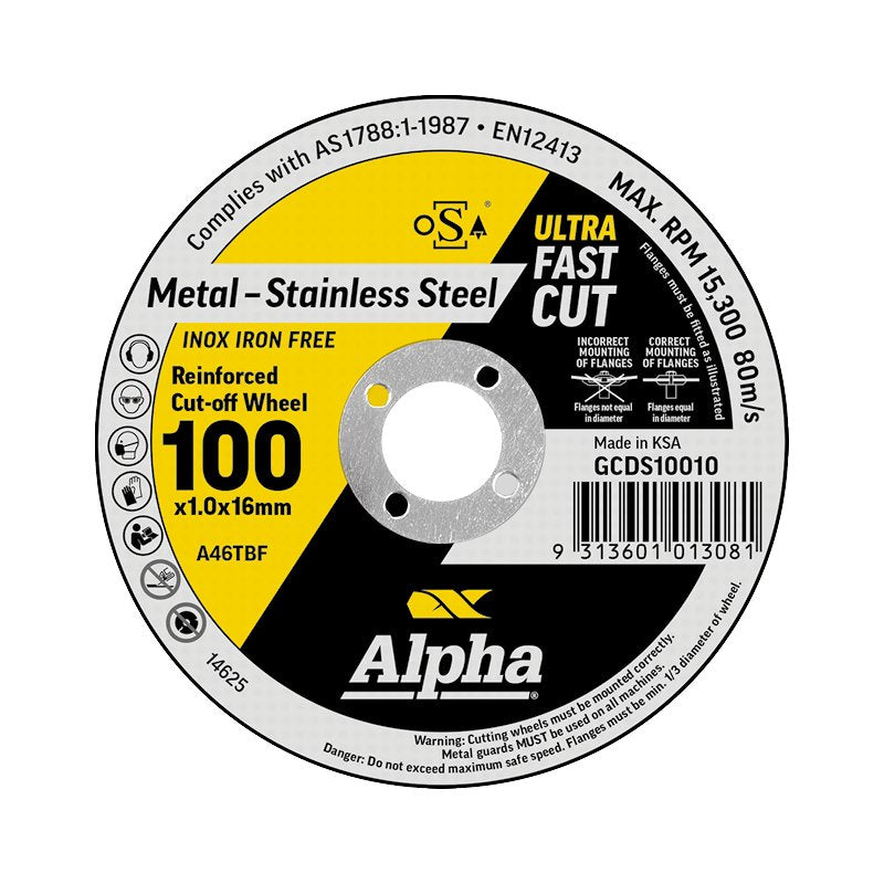Metal & Stainless Steel Cutting Disc 100 x 1.0 mm | Alpha 25 Pack