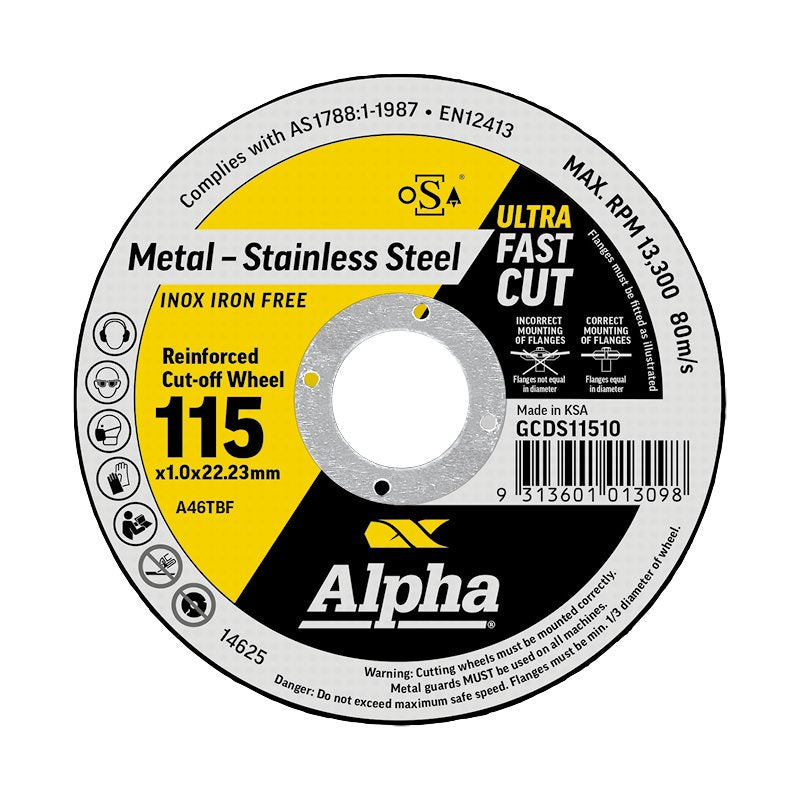 Metal & Stainless Steel Cutting Disc 115 x 1.0 mm | Alpha 25 Pack