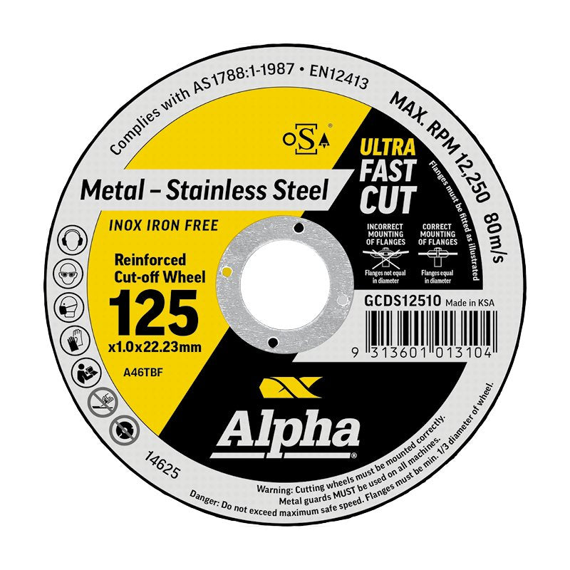 Metal & Stainless Steel Cutting Disc 125 x 1.0 mm | Alpha 100 Pack with Bonus 29-721B Snips