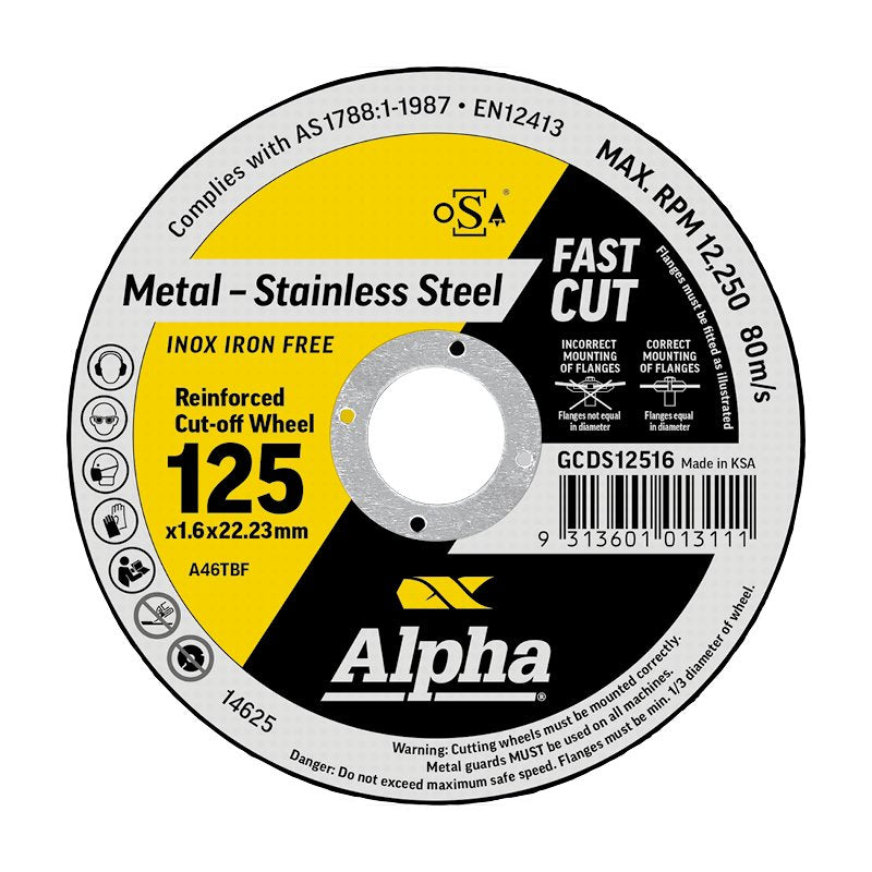 Disco da taglio in metallo e acciaio inossidabile 125 x 1,6 mm | Pacchetto Alfa 25 