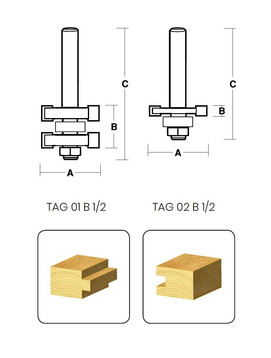 CARBiTOOL Tongue and Groove Router Bit TAG02B 1/2